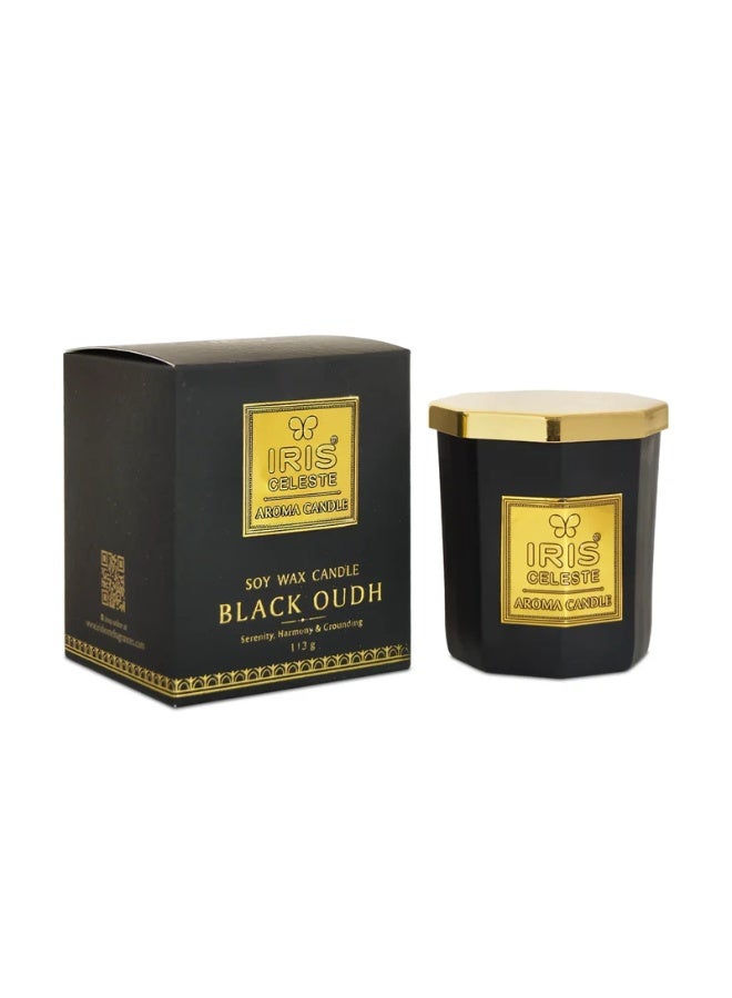 IRIS CELESTE Black Oud Soy Wax Jar Candle with lid - 113grams, Scented candle 4oz | 25 Hours Burn-time | Warm Woody Fragrance | Perfect for Festivities & Gifting, Ceremonies, Meditation & Room Perfuming - Image 5